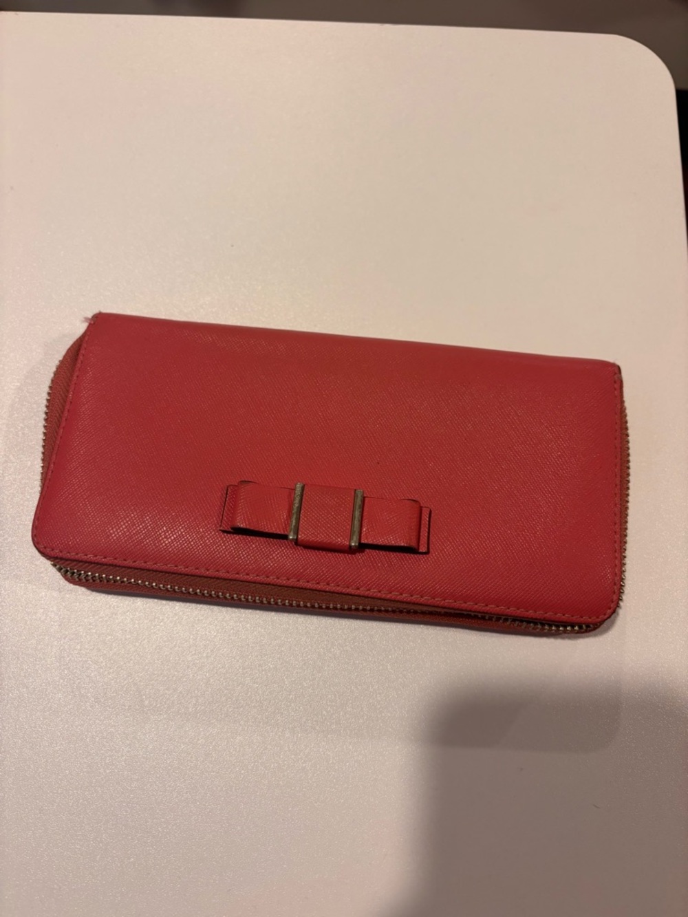 Coach Pink rose color Zip-Around Bow Accent Wallet